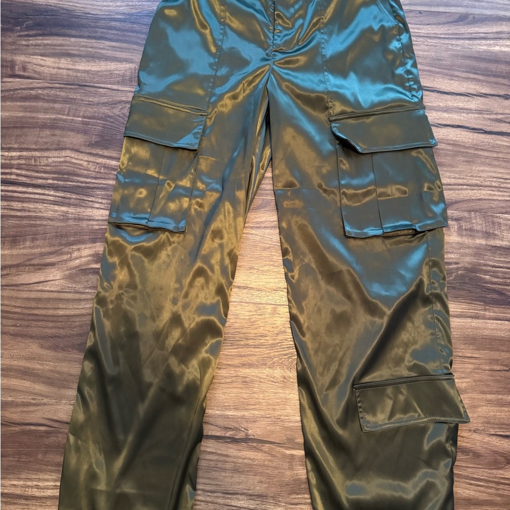 Remi x Revolve Olive Green Silk Cargo Pants